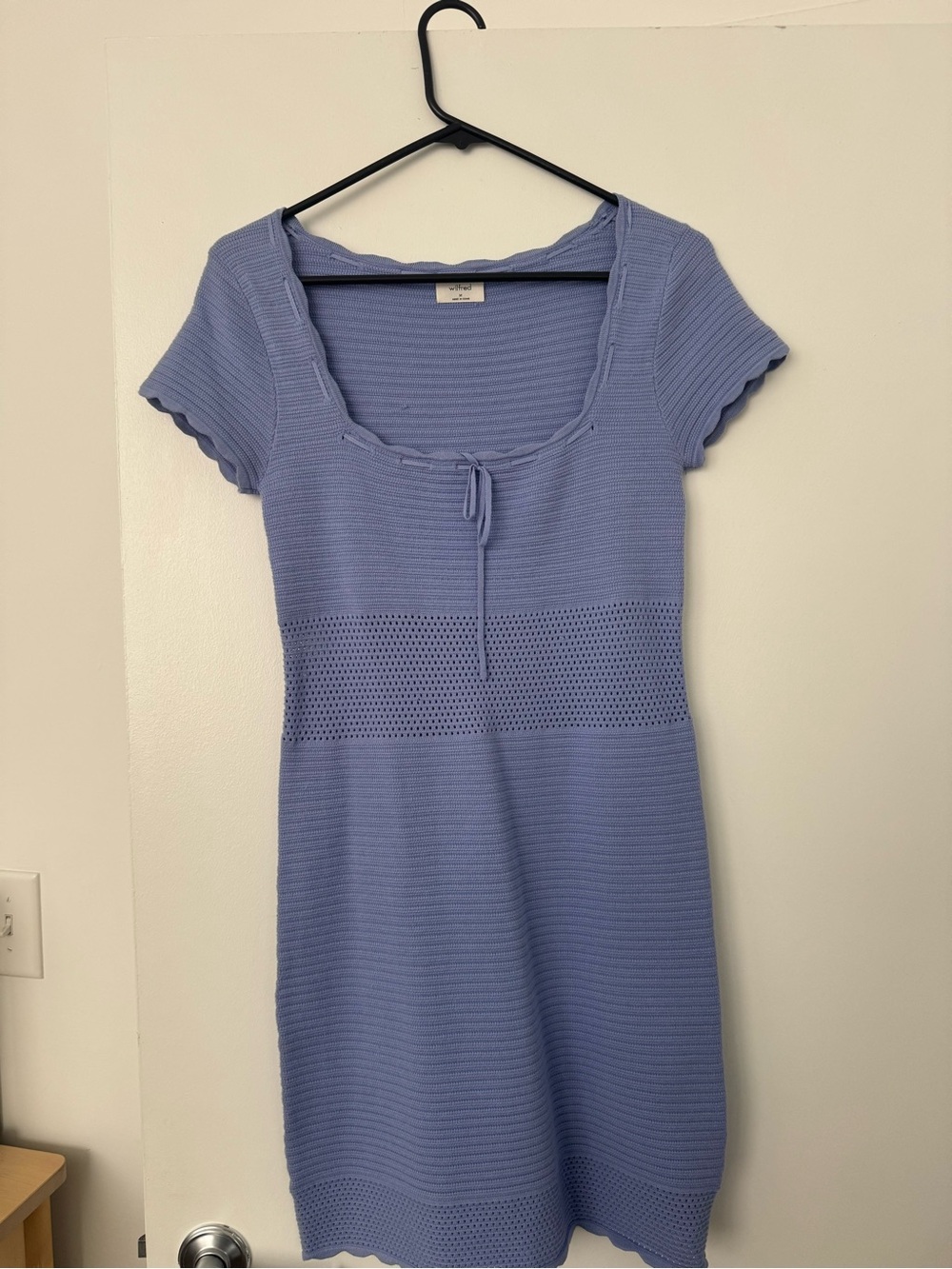 Aritzia Lilac Ribbed Knit Midi Dress with Tie Neck